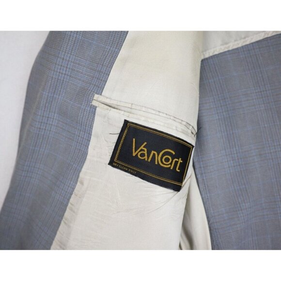 VINTAGE MEN'S GRAY PLAID BLAZER JACKET SPORT COAT - VAN CORT - 44R - Picture 7 of 9